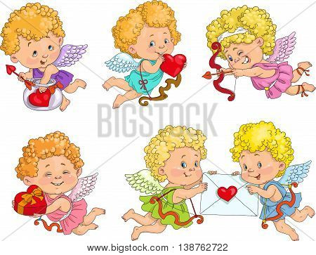 Cute Cupid with bow and arrows and hearts. Castomer Valentine.