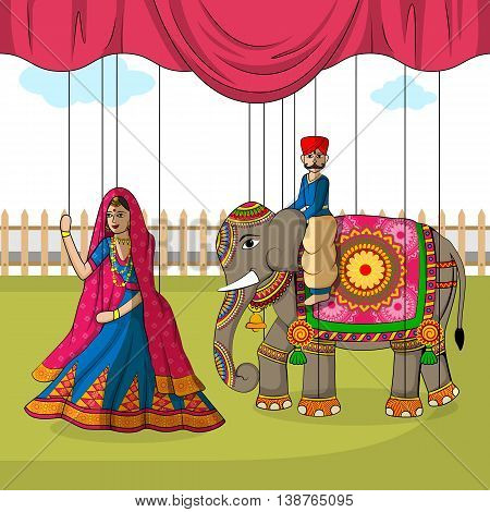 Vector design of colorful Rajasthani Puppet in Indian art style