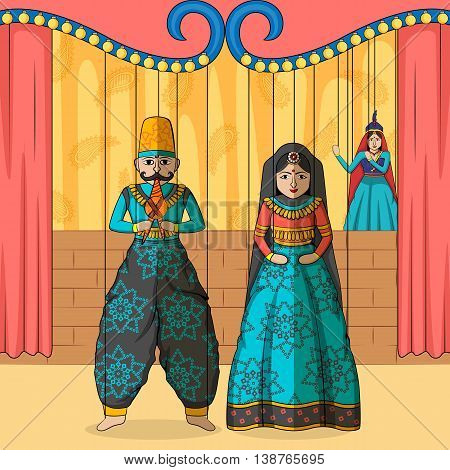 Vector design of colorful Rajasthani Puppet in Indian art style