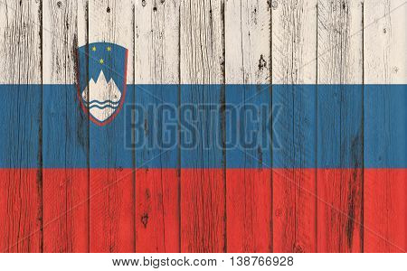 Flag of Slovenia painted on wooden frame