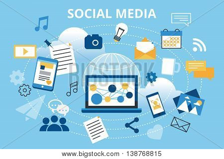 Modern flat design vector illustration concept of social media social networking web communtity and posting news for graphic and web design