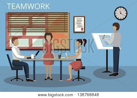 Modern flat design vector illustration concepts of teamwork process and success in business for graphic and web design