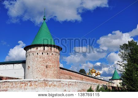 Old tower and walls of Hypatian monastery Kostroma Russia