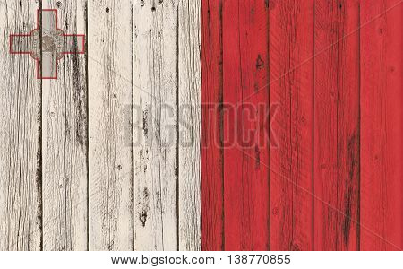Flag of Malta painted on wooden fram