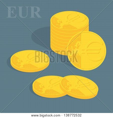 Euro coins set. Vector illustration. Pile of coins