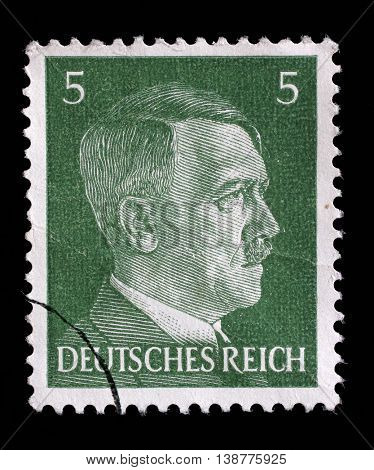 ZAGREB, CROATIA - JUNE 22: A stamp printed in Germany shows image of Adolf Hitler, series, 1941, on June 22, 2014, Zagreb, Croatia