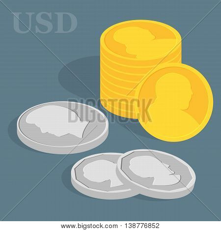 Vector finance concept. Pile of coins. Dollar