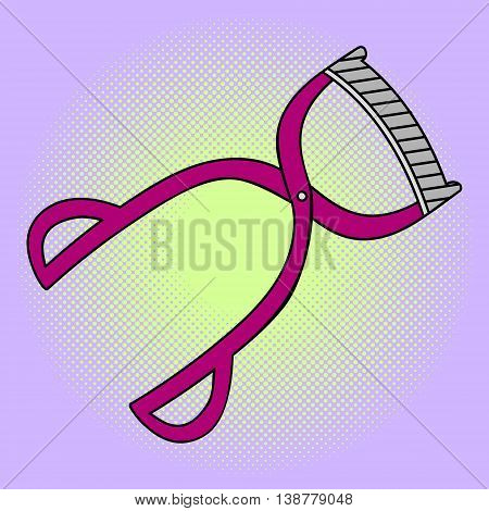 Tweezers eyelash curler Pop art vector illustration. Beautiful style comic. Hand-drawn