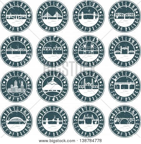 Vintage Grunge  Labels Set Of Portland , Oregon , Usa . Retro Emblems Of Bridges .