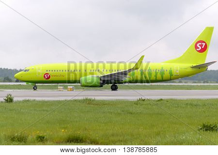 MOSCOW, RUSSIA - MAY 19, 2016: Aircraft Boeing737 S7 Airlines tak off from Domodedovo International Airport.