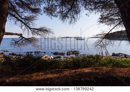 sunset and luxury yacht in the sea Rovinj Croatia