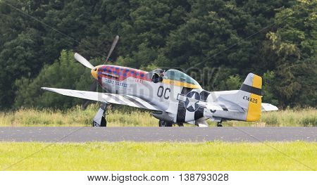 Leeuwarden, The Netherlands - June 10: P51 Mustang Displaying At The Dutch Air Force Open House. Jun