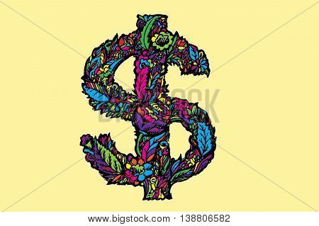 Dollars sign icon. USD currency symbol. Money label. Hand drawn vector stock illustration.
