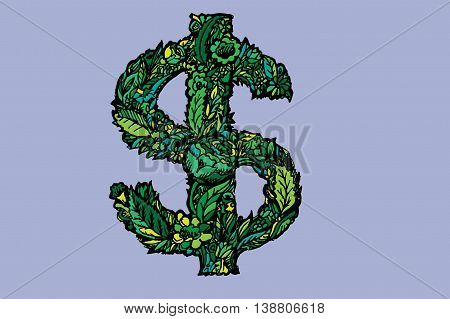 Dollars sign icon. USD currency symbol. Money label. Hand drawn vector stock illustration.