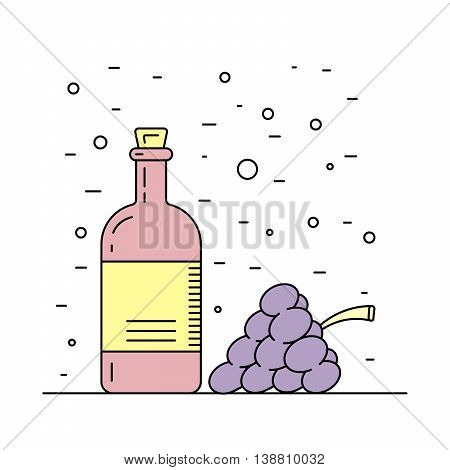 A bottle decanter made of glass vector flat outline for wine. Glass bottle for liquid wine.