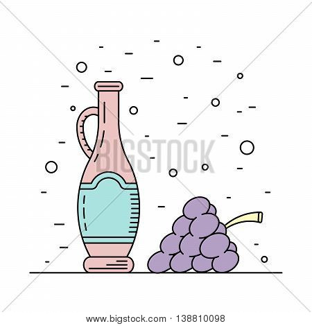 A bottle decanter made of glass vector flat outline for wine. Glass bottle for liquid wine.
