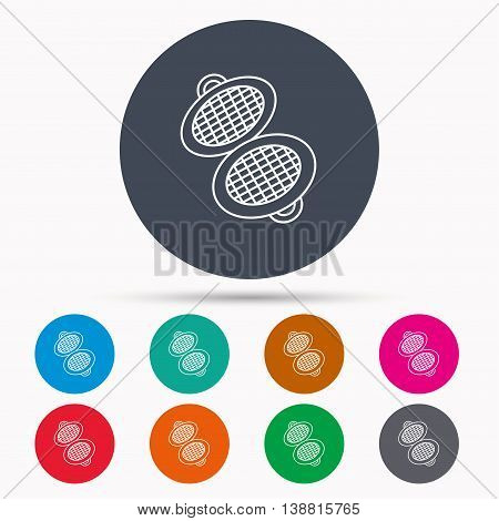 Waffle iron icon. Kitchen baking tool sign. Icons in colour circle buttons. Vector