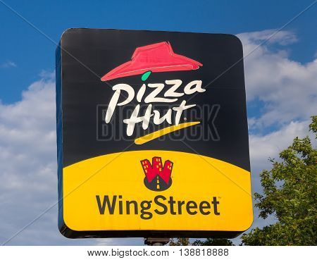 Pizza Hut Restaurant Sign And Logo.