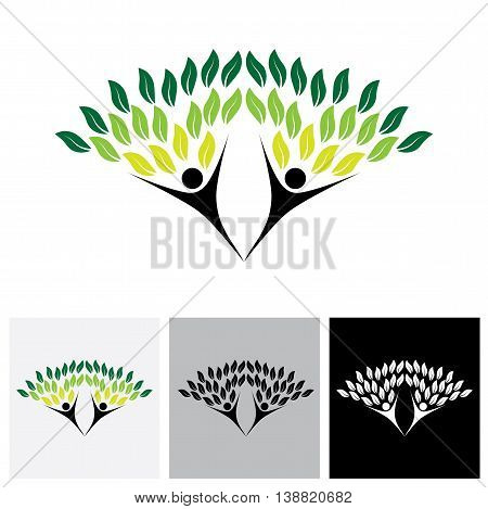 Happy, Joyous People As Trees Of Life - Eco Concept Vector Logo Icon