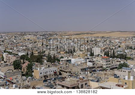 Madaba, Jordan - June 3, 2016: Panoramic view over the town center of Madaba