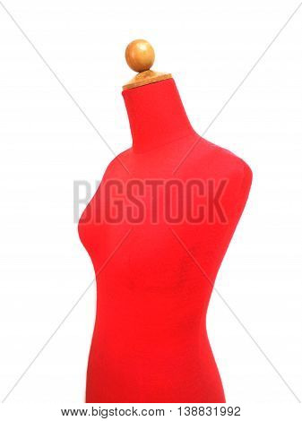 red velvet female half body model without head isolated on white, left angle