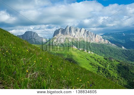 Mountain in Caucasus under blue sky