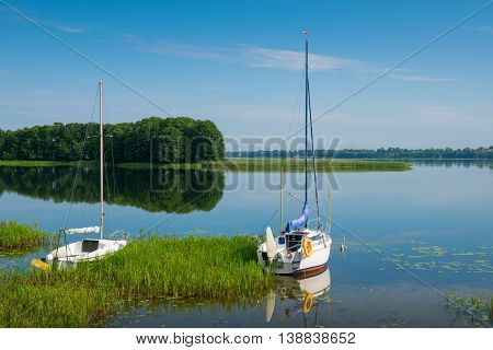 Masurian lake during fine july weather. Masuria Poland.