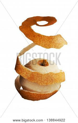 Peel the Chinese pear on white background. the illustration is streak Hallowtide. Isolated on white with work paths.