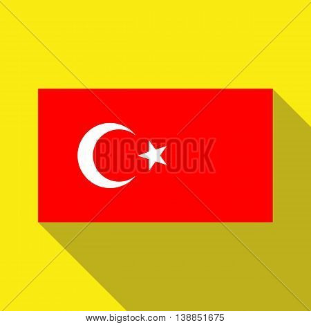 The flag of Turkey on a yellow background with long shadow. Images style flat