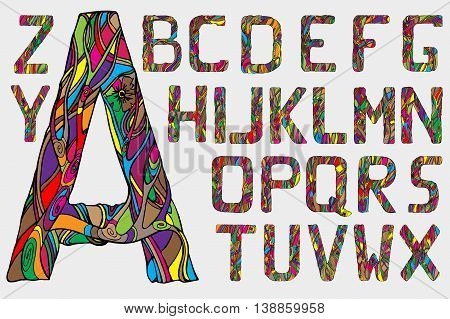 Cartoon abstract alphabet. Font type. Vector stock illustration.