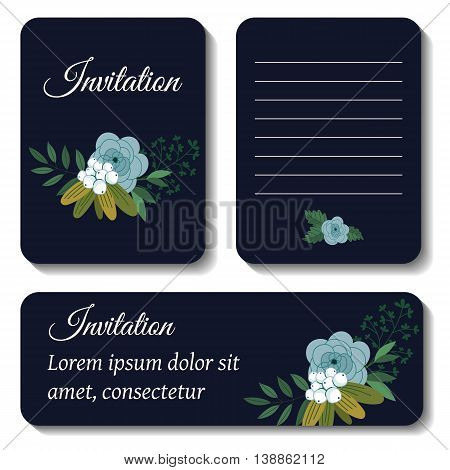 Flower invintation template. Greeting card. Flowers invitation design template to celebration with flower decoration vector illustration. Vintage flowers in modern style. Flowers card for romantic and wedding design. Flowers background. Card with flowers.