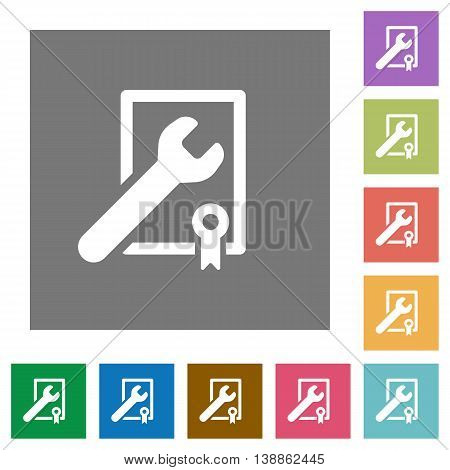 Award winning support flat icon set on color square background.