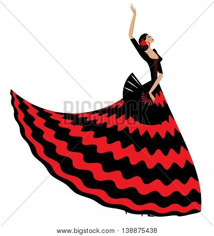 abstract background and Spanish dancer in red-black dress