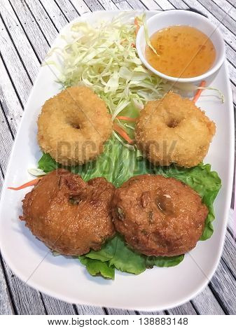 Thai food snack platter with sweet and sour sauce