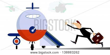 In the airport. Scurrying man trying does not miss the flight