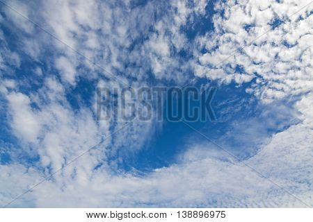 View of natural blue sky with Cirrocumulus Clouds formation on a good weather day