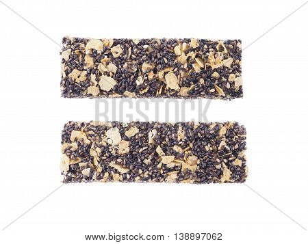 Healthy granola. Fruit and nut munchies bars isolated on white background