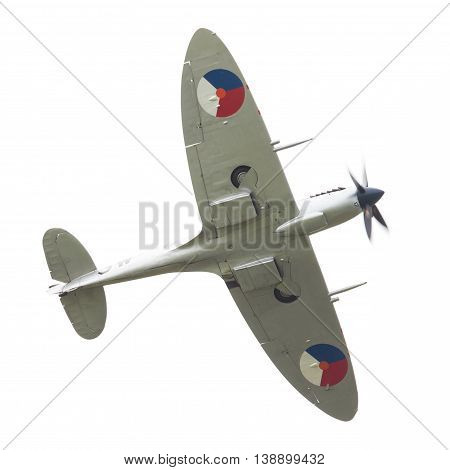 Leeuwarden, The Netherlands - June 10, 2016: A Vintage Spitfire Fighter Plane Makes A Low Flypast Fo