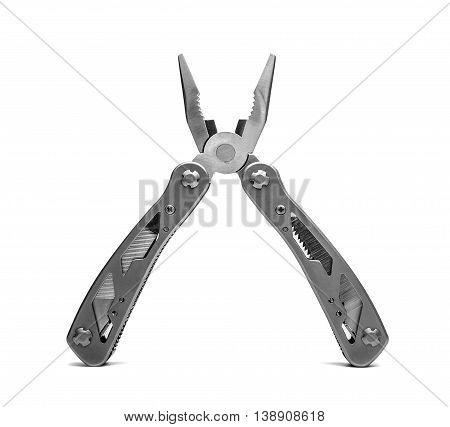 Steel multitool isolated on a white background