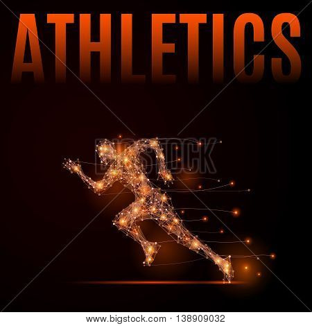 Abstract line athlete in motion. Silhouette of a man made of lines and points. Background Athletics. Fire style vector illustration