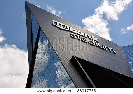 MINNEAPOLIS MN USA - JULY 15 2016: Minnesota Vikings US Bank Stadium in Minneapolis on a Sunny Day