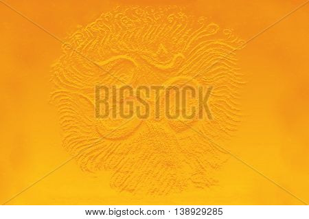 golden om symbol emanating light, illustration on abstract background.