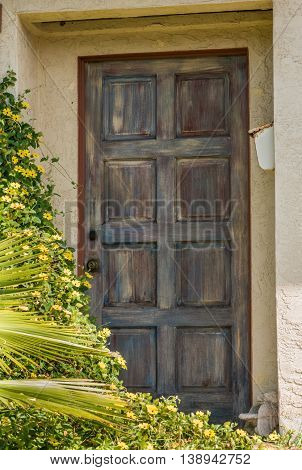 house entrance old wooden paint peeld with scratches
