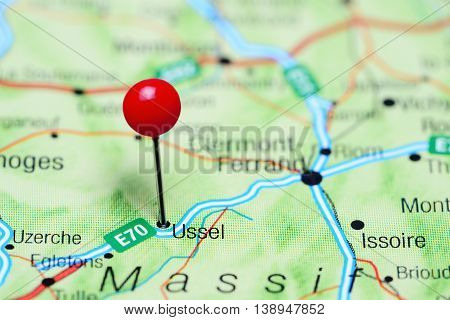 Ussel pinned on a map of France