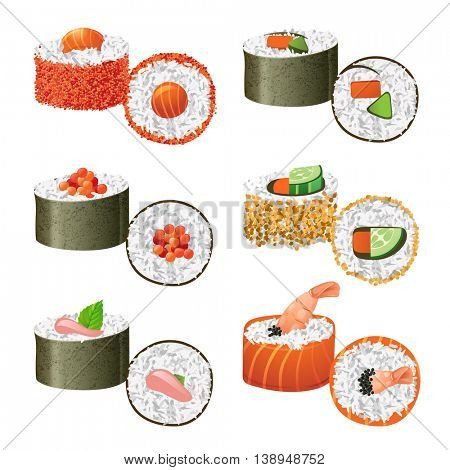 Great set of sushi variations over white background