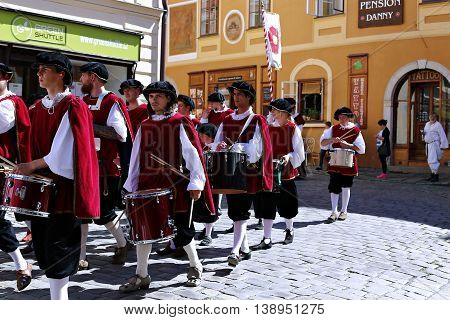 CESKY KRUMLOV, CZECH REPUBLIC - JUNE 18, 2016: Five-petalled Rose Festival on bystreet in Cesky Krumlov