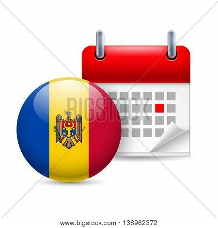 Calendar and round Moldovan flag icon. National holiday in Moldova