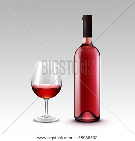 Vector Set of Wine Bottles and Glasses Isolated on Background