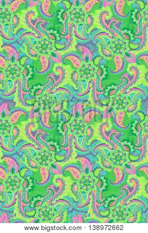 bohemian paisley pattermn. hippie bohemian seamless rainbow design with beautiful pailseys, flowers, lace, in psychedelic colors