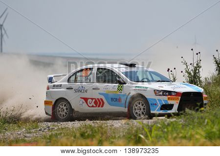 TULCEA, ROMANIA - JUNE 11: Danube Delta Rally special trial windfarm on June 11, 2016 in Tulcea, Romania